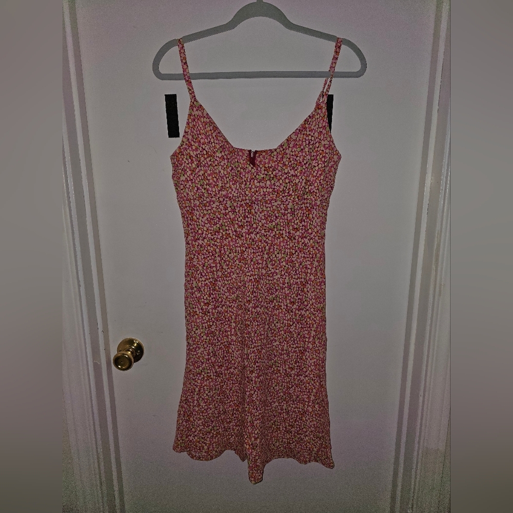 Pink Floral Slip Mini Dress with Spaghetti Straps